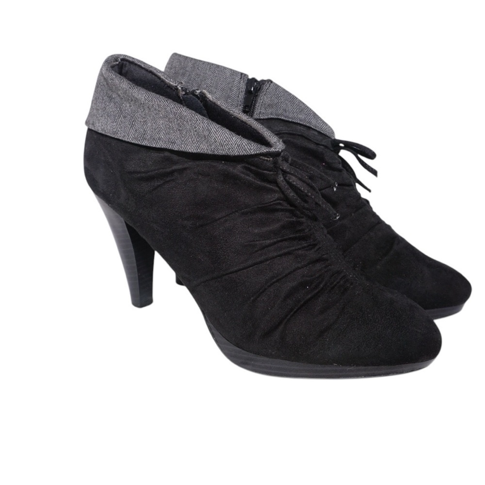 Lane Bryant Black and Gray Scrunched Lace Heeled Ankle Booties, Size 11